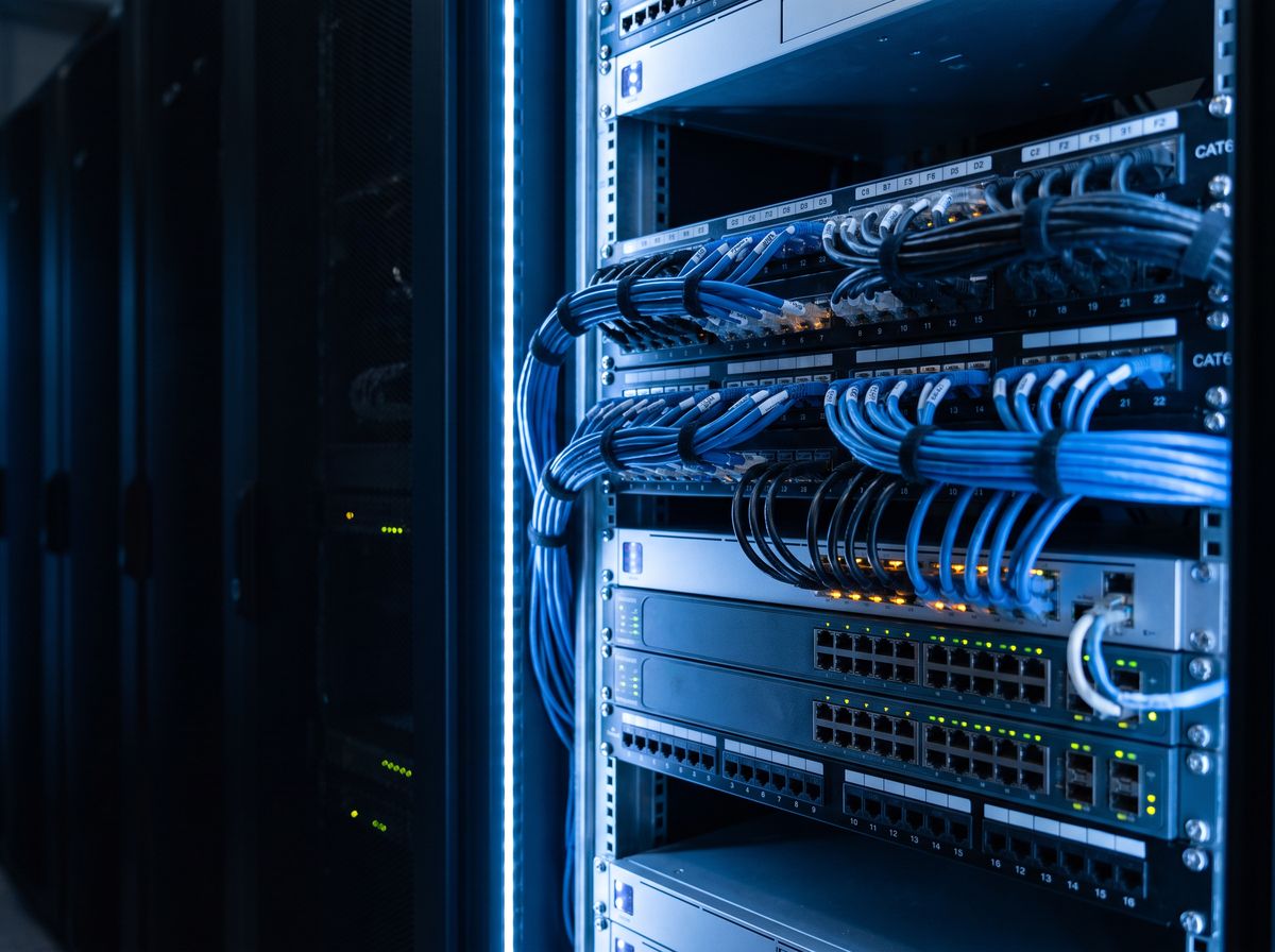 Netgemonteerde patchkast met netwerkbekabeling — JVDH Installatie