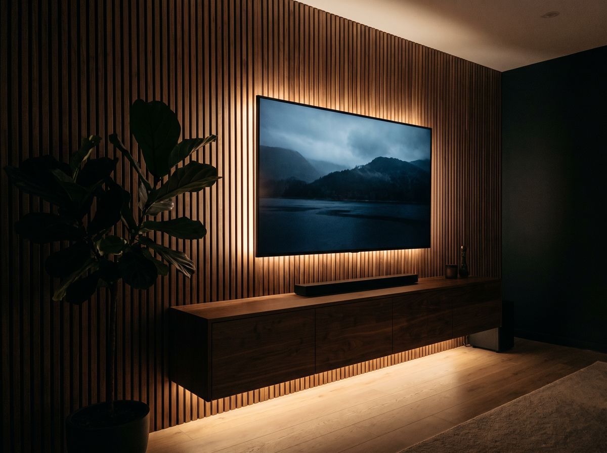 TV-wand met videodistributie in woonkamer — JVDH Installatie